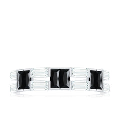 Natural Baguette Black Spinel Half Eternity Ring with Moissanite