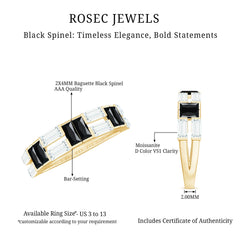 Natural Baguette Black Spinel Half Eternity Ring with Moissanite