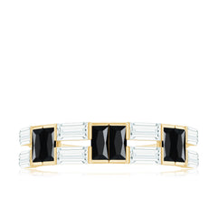Natural Baguette Black Spinel Half Eternity Ring with Moissanite