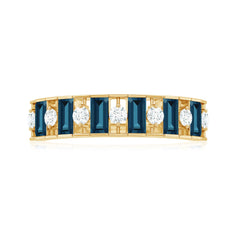 Baguette London Blue Topaz Eternity Anniversary Band with Diamond