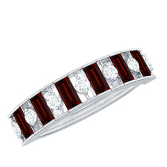 Classic Garnet Baguette Eternity Wedding Band with Diamond