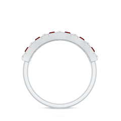 Baguette Cut Created Ruby Classic Half Eternity Ring with Diamond