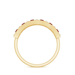 Baguette Cut Created Ruby Classic Half Eternity Ring with Diamond