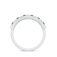 Natural Baguette Black Spinel Half Eternity Ring with Diamond