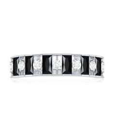 Natural Baguette Black Spinel Half Eternity Ring with Diamond