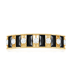 Natural Baguette Black Spinel Half Eternity Ring with Diamond