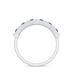 Baguette Cut Created Blue Sapphire Classic Half Eternity Ring with Diamond