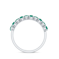Certified Lab Grown Emerald Cluster Wedding Band with Moissanite