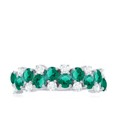 Certified Lab Grown Emerald Cluster Wedding Band with Moissanite