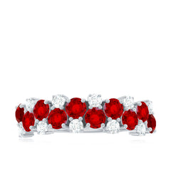 2 CT Round Created Ruby and Moissanite Cluster Half Eternity Ring