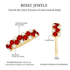 2 CT Round Created Ruby and Moissanite Cluster Half Eternity Ring
