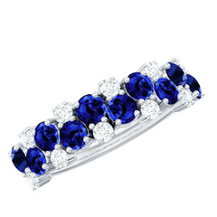 Certified Lab Grown Blue Sapphire Half Eternity Band Ring for Anniversary