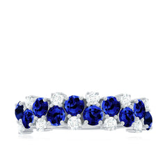 Certified Lab Grown Blue Sapphire Half Eternity Band Ring for Anniversary
