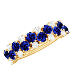 Certified Lab Grown Blue Sapphire Half Eternity Band Ring for Anniversary
