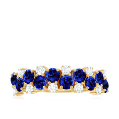 Certified Lab Grown Blue Sapphire Half Eternity Band Ring for Anniversary