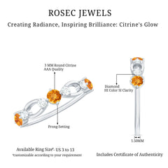 Natural Citrine Half Eternity Ring with Diamond