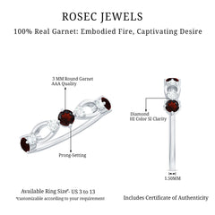 Natural Red Garnet Diamond Half Eternity Ring for Anniversary