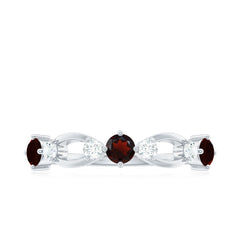 Natural Red Garnet Diamond Half Eternity Ring for Anniversary