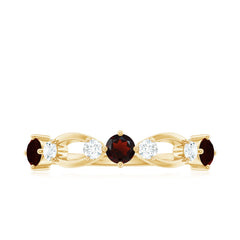 Natural Red Garnet Diamond Half Eternity Ring for Anniversary