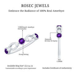 Real Amethyst and Diamond Minimal Promise Ring