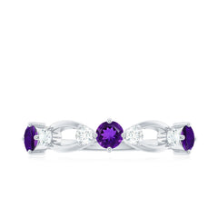 Real Amethyst and Diamond Minimal Promise Ring