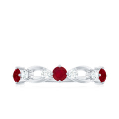 Genuine Ruby Promise Ring with Diamond for Women