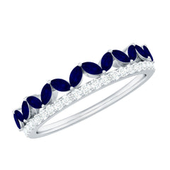 Blue Sapphire and Diamond Crown Style Half Eternity Ring