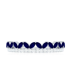 Blue Sapphire and Diamond Crown Style Half Eternity Ring