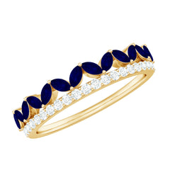 Blue Sapphire and Diamond Crown Style Half Eternity Ring