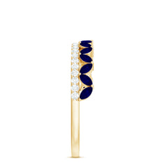 Blue Sapphire and Diamond Crown Style Half Eternity Ring
