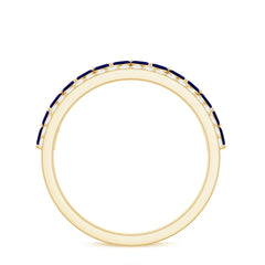Blue Sapphire and Diamond Crown Style Half Eternity Ring