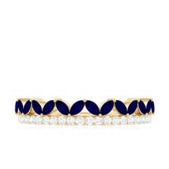 Blue Sapphire and Diamond Crown Style Half Eternity Ring
