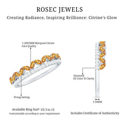 Certified Real Citrine Half Eternity Ring with Diamond