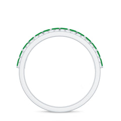 Real Marquise Emerald Half Eternity Wedding Band with Diamond