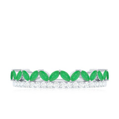 Real Marquise Emerald Half Eternity Wedding Band with Diamond