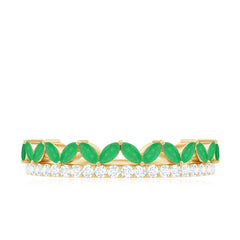 Real Marquise Emerald Half Eternity Wedding Band with Diamond
