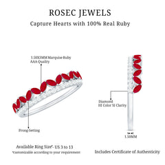 Natural Marquise Ruby Half Eternity Anniversary Ring with Diamond