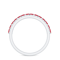 Natural Marquise Ruby Half Eternity Anniversary Ring with Diamond