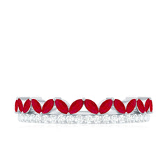Natural Marquise Ruby Half Eternity Anniversary Ring with Diamond