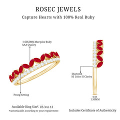 Natural Marquise Ruby Half Eternity Anniversary Ring with Diamond