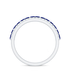 Certified Marquise Lab Grown Blue Sapphire Half Eternity Ring with Diamond