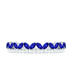 Certified Marquise Lab Grown Blue Sapphire Half Eternity Ring with Diamond