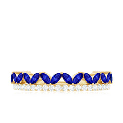 Certified Marquise Lab Grown Blue Sapphire Half Eternity Ring with Diamond