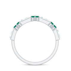 Certified Lab Grown Emerald Half Eternity Anniversary Ring with Moissanite