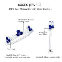 Certified Lab Blue Sapphire Half Eternity Anniversary Ring with Moissanite