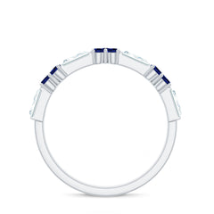 Certified Lab Blue Sapphire Half Eternity Anniversary Ring with Moissanite