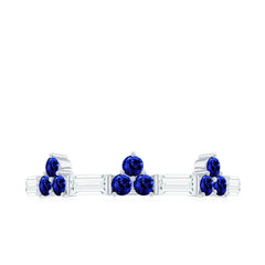 Certified Lab Blue Sapphire Half Eternity Anniversary Ring with Moissanite