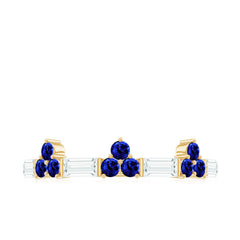 Certified Lab Blue Sapphire Half Eternity Anniversary Ring with Moissanite