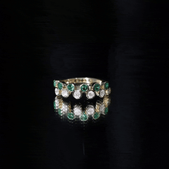 Bezel Set Lab Grown Emerald and Moissanite Half Eternity Ring