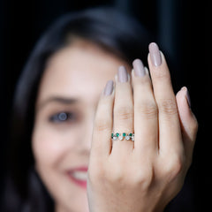 Bezel Set Lab Grown Emerald and Moissanite Half Eternity Ring